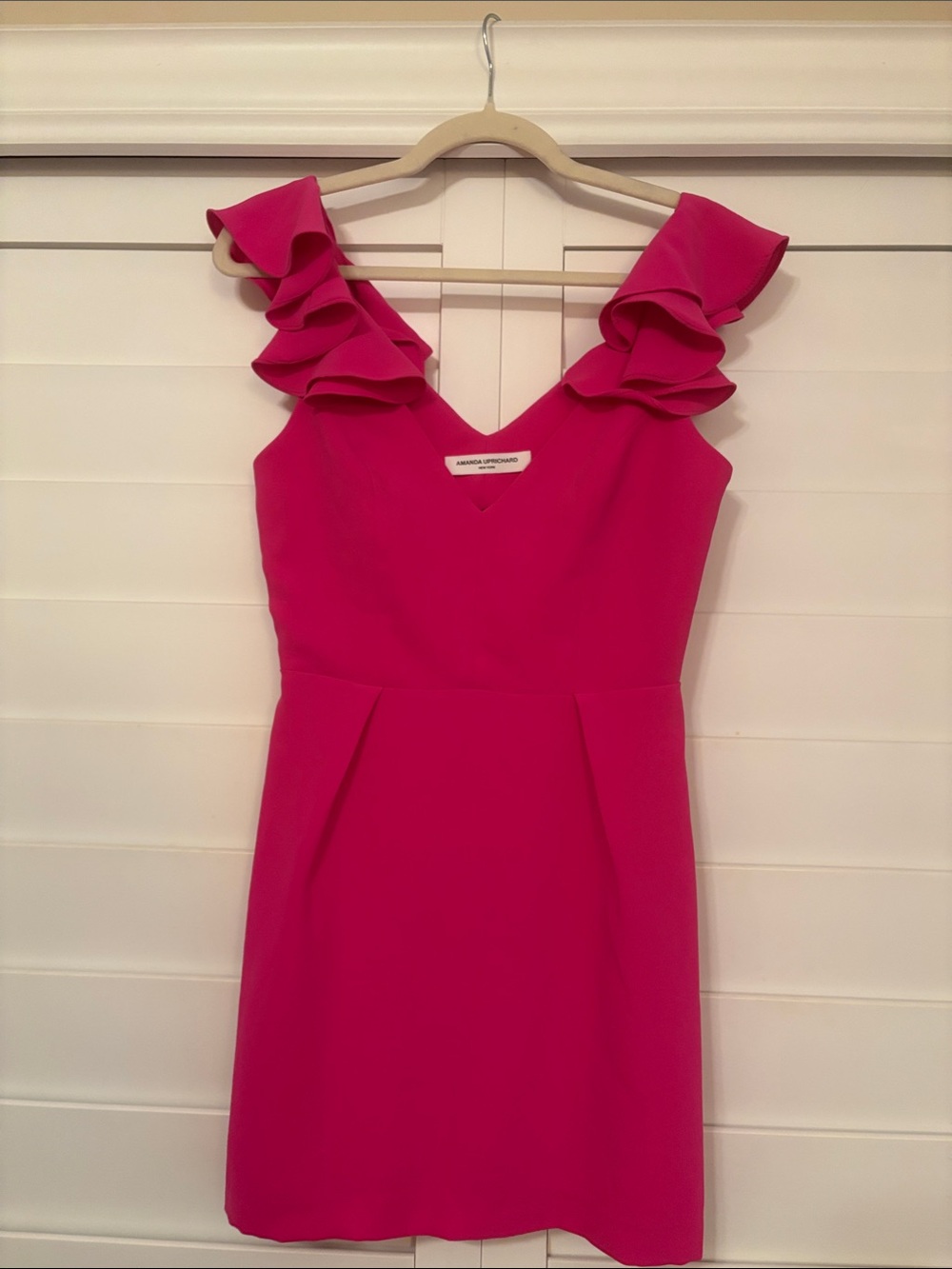 Amanda Uprichard Hot Pink Ruffle Sleeve Cutout Mini Dress